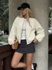 Chaqueta de color liso para comercio exterior transfronterizo europeo y americano, chaqueta corta holgada deportiva casual, chaqueta nueva de otoño con cremallera y cuello alto