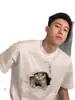 Camiseta de Manga Corta con Estampado de Gato de Diseño de Marca de Moda para Hombre, Verano Hip-Hop Holgada Talla Grande Algodón Puro Pareja Top de Media Manga