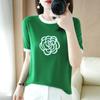 Suéter fino de lana peinada para mujer suéter mujer flor de camelia manga corta mujer cuello redondo básico venta al por mayor comercio exterior