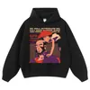 Moletom com estampa de pôster de personagem estilo vintage, algodão pesado, modelagem solta, gola redonda, inspirado em anime, estilo high-street, moletom com capuz, em estoque