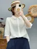 Camisa de Algodón Burbuja de Manga Media para Mujer, Estilo Delgado de Verano, Pedido de Exportación Japonés, Fresca y Transpirable, Corte Holgado, Top Adelgazante de Media Manga