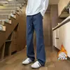 Calça comprida de estilo americano, relaxada, cortada na diagonal, com forro de fleece, levemente flare, design casual, unissex, modelagem solta, perna larga, cleanfit