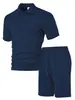 Conjunto de roupas masculinas primavera-verão casual, conjunto de camiseta e shorts de manga curta com gola dobrável em jacquard fino, estilo fino transfronteiriço de verão