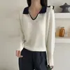 Top de Tricô com Gola Polo de Alta Qualidade para Mulheres, Novo Estilo Primavera 2026, Color-Blocking Único, Deslumbrante Camisa Base para Camada Interna