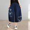 Pantalones Vaqueros Cortos Estampados con Parches Artísticos para Mujer, Estilo Delgado de Verano, Talla Grande Ajuste Holgado Versátiles de Pierna Ancha