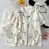 Pijama de Algodón Nube Transfronterizo para Mujer, Verano Estilo Japonés Dibujos Animados Puntos Manga Corta Pantalón Largo Conjunto Delgado para Casa para Niñas