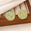 Brincos de Aço Inoxidável com Pingente de Borboleta Esmaltado Popular Transfronteiriços para Mulheres, Brincos Exquisitos de Alto Padrão 18K Dourado Não Desbota Joias Atacado