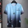 Conjunto de T-shirt Gradiente Masculina de Verão Solta Tamanho Grande Manga Curta Conjunto de Roupas Esportivas Casuais Tendência com Lindo