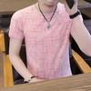 Verão Nova Camiseta de Manga Curta com Sensação de Gelo Masculina Decote V Marca Trendyy Camiseta Fina Top de Seda Gelo Respirável 1/2 Peças