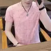 Camiseta Masculina de Seda Gelada Elástica Respirável de Manga Curta Masculina Gola Redonda Jovem e Meia-Idade Tamanho Grande Casual Versátil Fina Camiseta Top