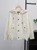 Cárdigan de Lana de Punto Doble Cara con Capucha Desmontable 2025 Otoño e Invierno Nuevo Estilo Coreano Suelto Casual Chaqueta Suéter para Mujer de Moda