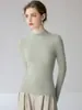 Nueva camisa básica de cachemir de estilo coreano minimalista de cuello semi-alto para otoño para mujer, suéter de punto pullover de manga larga ajustado de color liso
