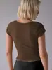 Camiseta sexy de manga corta de venta caliente transfronteriza para mujer, estilo europeo y americano, look de puro deseo, top ajustado como capa base