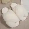 Chinelos de algodão planos com tiras cruzadas de pelúcia para mulheres plus size, para outono e inverno, chinelos peludos para interior