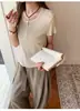 Camiseta de Manga Corta con Botones de Lyocell Tencel Acetato Lino para Mujer, Verano Ligera Estilo Coreano Casual Ajustada Camiseta Básica