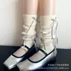 Conjunto de Piernas con Lazo Rosa Estilo Miu para Mujer Primavera y Otoño Calcetines de Punto Estilo Gris Calcetines Blancos Apilados en la Pantorrilla Estilo Ballet