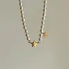 Pingente de Letra Colar de Pérolas Shijia Feminino Sensação de Alto Padrão Elegante Luxo Leve Estrela Dourada Escovada Corrente com Fecho Magnético