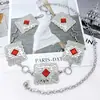 Estilo Étnico Geométrico de Lujo Ligero Vintage Cadena de Cintura con Rombos Rojos Incrustados con Pedrería Vestido Chaqueta Ropa Versátil para Mujer