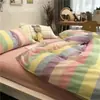 Conjunto de Roupa de Cama Fofo de Urso Estampado Quatro Peças Algodão Lavado Estilo Desenho Animado Dormitório Estudantil