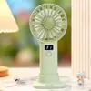 2026 Pantalla Digital Inteligente Simple Ventilador de Mano Ajustable de Cinco Velocidades con Base, Logo Personalizable, Ventilador de Escritorio Recargable