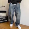 Jeans Vintage Lavado Americano Casual de Alta Qualidade para Primavera e Outono Tamanho Plus Size Masculino Reta Solta Versátil Perna Larga Tendência