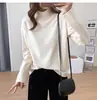Camiseta Térmica Base de Moda con Cuello Medio Alto para Mujer, Top Interior de Longitud Media para Otoño, Camiseta de Manga Larga Holgada de Longitud Media Moderna