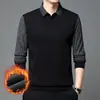 Direto do fabricante: Camisa polo popular forrada com fleece para o inverno, um estilo de duas peças para homens de meia-idade, grossa e casual, com gola alta, perfeita como camada base