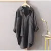 Em Estoque Nova Camisa Casual Feminina Cor Sólida Outono Algodão Linho Cardigã Bolso Duplo Manga Longa 7 Cores 8 Tamanhos