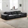 Sofá de Couro Arranhado Gato Touro Preto Grande Sala de Estar Apartamento Pequeno Arte em Couro Simples Moderno Fileira Reta Bloco de Tofu Sofá Preto Madeira
