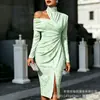 Transfronterizo Nuevo Estampado Digital Casual Personalidad Moda Temperamento Vestido de Manga Larga Hombros Descubiertos Falda Primavera y Otoño Mujer