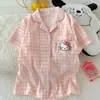 Cardigan de Algodão Nuvem Venda Quente Estilo Novo de Verão com Gola, Pijama Doce para Meninas, Shorts de Manga Curta, Conjunto de Roupa para Casa Feminino