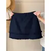 Falda corta azul marino vintage con volantes para mujer, talla grande, para mujeres con curvas, nuevo estilo de otoño, adelgazante, línea A que cubre la cadera