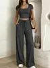 Moda Feminina Europeia e Americana Nova Y2 Primavera/Verão 2026 Casual Slim-Fit Conjunto de Duas Peças Manga Curta Calça Longa para o Trabalho