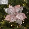 Gangheng Flores Artificiais de Natal Dourado Vermelho Cor Champagne 24cm Misturadas com Folhas Flores Decorativas Feitas à Mão em Formato de Folha de Bordo