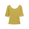 Deseo Puro Sexy Camiseta de Manga Media con Cuello en U Grande para Mujer, Top Corto Básico Ajustado de Color Sólido para Verano