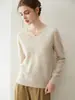 Suéter de Cachemira 100% Puro sin Costuras para Mujer, Nuevo Estilo de Primavera, Suéter Base de Punto con Cuello en V, Corte Holgado, Suéter Corto Adelgazante para Usar en Capas