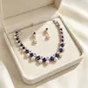 Set de Collar y Pendientes de Perlas Sintéticas y Piedras Preciosas Estilo Retro Europeo para Mujer Sensación de Alta Gama Accesorios para Novia Banquetes de Boda Vestidos de Noche