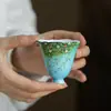 Tazas de Té de Cerámica Azul Pintada de las Dinastías Tang y Song Estilo Pintura al Óleo, con Motivos de Sauce y Golondrina, Adecuadas para Juegos de Té Kung Fu, Artículos del Hogar, Tazas de Degustación y Tazas de Aroma