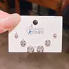 Set de Aretes de Tachuela Geométricos Redondos de Circonia con Diseño de Flor de Cuatro Hojas de Lujo de Gama Alta, Juego de Tres Pares de Aretes de Tachuela Geométricos Redondos con Aguja de Plata