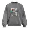 Moletom com Gola Redonda Tie-Dye Desgastado Estampa de Retrato Americano Estilo Casual Masculino Primavera/Outono Streetwear Blusão Solto com Capuz