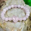Regalo de San Valentín Pulsera de Cristal en Forma de Corazón y Piedra Natural para Mujer Pulsera de Cuentas de Cuarzo Rosa Amatista Joyería Europea y Americana al por Mayor