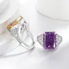 Anillo Reina con Flor de Hielo de Colorido Cristal de Gema, Corte Brillante con Diamantes de Alto Carbono Súper Brillantes, Anillo de Moda y Lujo, Disponible para Dropshipping