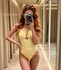 Traje de baño de una pieza sexy a cuadros retro con lunares y espalda descubierta para mujer, traje de baño de estilo japonés y coreano para vacaciones en aguas termales