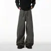 Calça casual listrada estilo retrô americano de perna larga para mulheres e homens, novo estilo outono 2026, estilo preguiçoso, calça de perna reta fluida até o chão