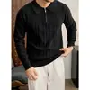 2026 Nuevo Otoño Estilo Británico Ajustado Cuello Solapa Ropa Interior Tejido de Punto Manga Larga Para Hombre Lugar de Trabajo Suéter Sencillo