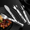 Cuchara de acero inoxidable 304 cuchillo, tenedor y cuchara plegables con 80% de descuento juego de cubiertos plegables portátiles para picnic al aire libre