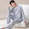 Pijama de Talla Grande para Hombre Primavera y Otoño Algodón Puro Casual Holgado Cuello de Solapa Manga Larga Adolescentes Pueden Usar Ropa de Casa para Salir Conjunto