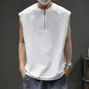 Colete waffle respirável e refrescante com meio zíper para homens, camiseta sem mangas, colete soltinho para o verão de 2025