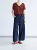 ¡Combinación roja y azul! Estilo relajado 'old money', modernos jeans finos 100% Lyocell de cintura elástica holgada estilo globo para mujer