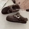 2026 Pantuflas de Algodón de Media Arrastre Suela Gruesa Estilo Nuevo Punta Cerrada Felpa Birkenstock Slip-on Pantuflas Peludas Ropa de Exterior para Mujer 715-
